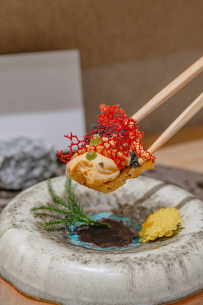 Gourmet Japanese Delicacy with Intricate Garnish