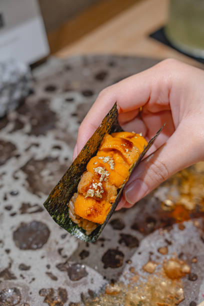 Exquisite Sea Urchin Sushi Roll with Gold Flakes