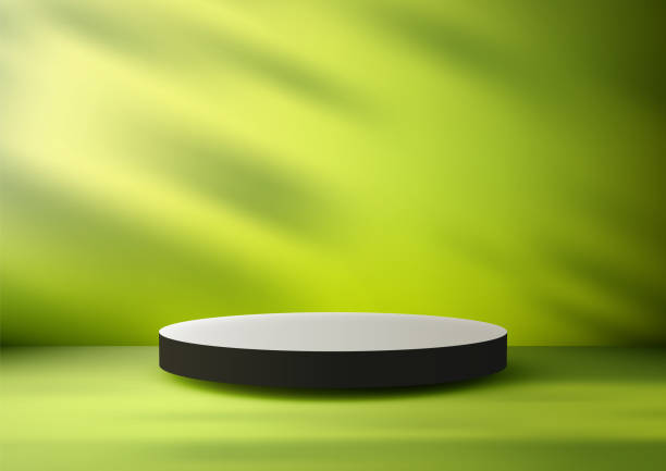 istock 3D Circular Black and White Podium with Vibrant Green Backdrop for Organic Product Displays and Eco Friendly Mockups 2194321186