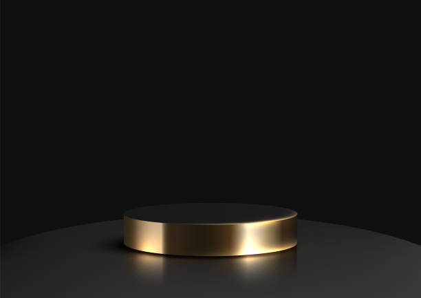 istock Luxury 3D Cylindrical Podium with Gold Base and Black Top for Product Display and Showcase 2194321187