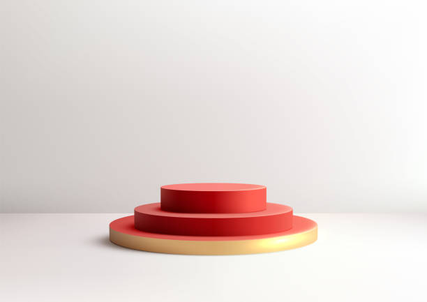 istock chinese new year 3d red and gold podium display on white background, elegant three tiered stand for festive presentations, mockup, product display, showroom, and showcase 2194321215