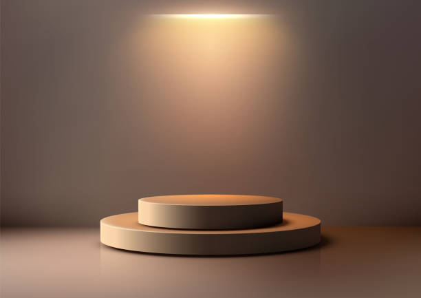 istock 3D Minimalist Beige Podium with Cylindrical Tiers and Warm Spotlight for Product Display and Mockup Showcase 2194321387
