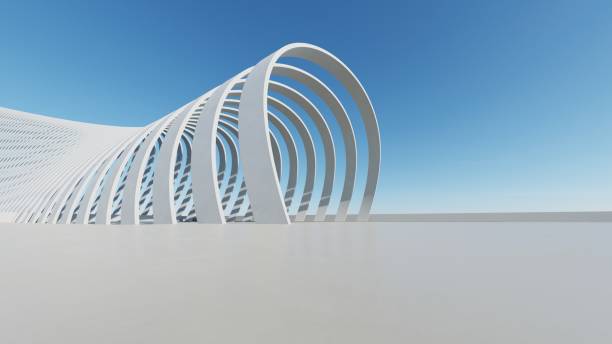 istock 3d render of abstract modern architecture with empty cement floor, minimal exterior, car presentation background 2194321907
