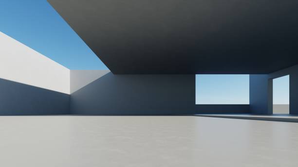 istock 3d render of abstract modern architecture with empty cement floor, minimal exterior, car presentation background 2194321924