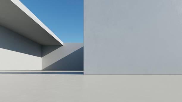 istock 3d render of abstract modern architecture with empty cement floor, minimal exterior, car presentation background 2194321927