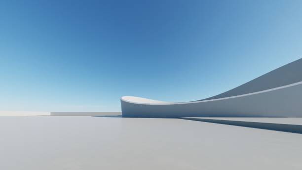 istock 3d render of abstract modern architecture with empty cement floor, minimal exterior, car presentation background 2194321932