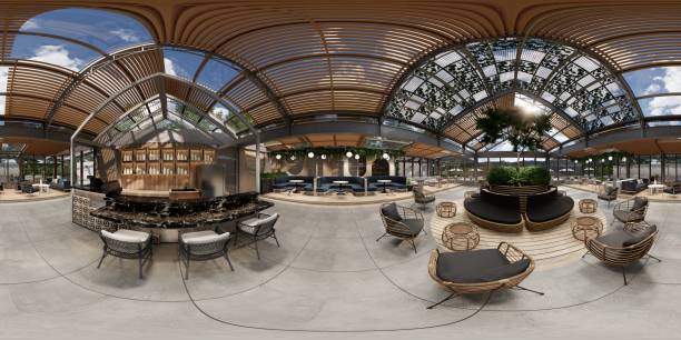 istock 3D rendering animation Interior of modern coffee shop.Restaurant ready for customers with empty tables. 2194322580
