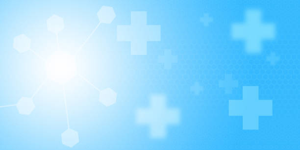istock Medical concept background. Gene and Plus Sign with hexagon grid on light blue background 2194332523