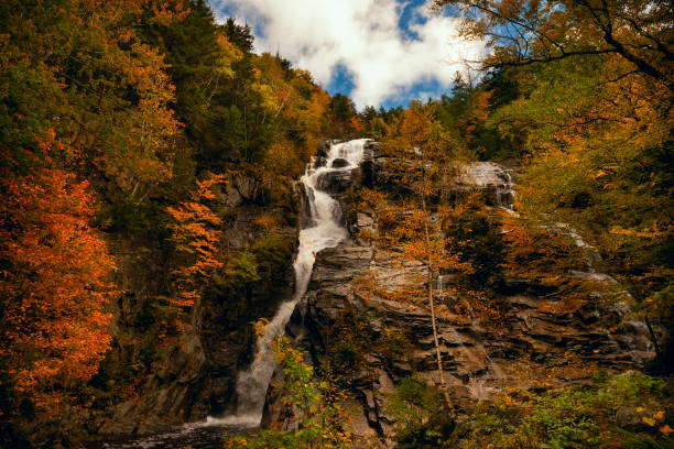 waterfall in the autumn mountains.