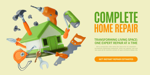 istock 3d Complete Home Fix and Repair Service Concept Ads Banner Promotion Poster Card. Vector 2194337757