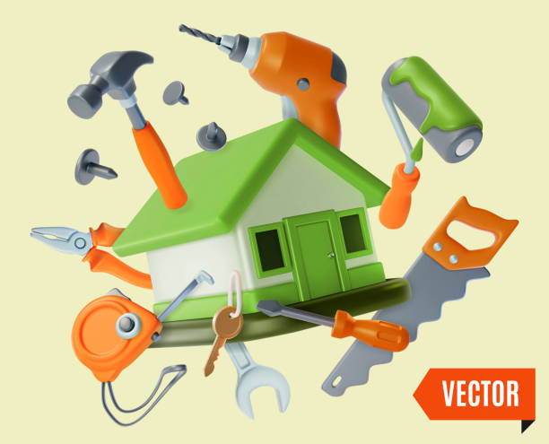 istock 3d Complete Home Fix and Repair Service Concept Background Cartoon Design Style. Vector 2194337786