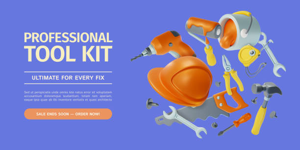 istock 3d Professional Tool Kit Home Fix and Repair Service Concept Ads Banner Promotion Poster Card. Vector 2194338045