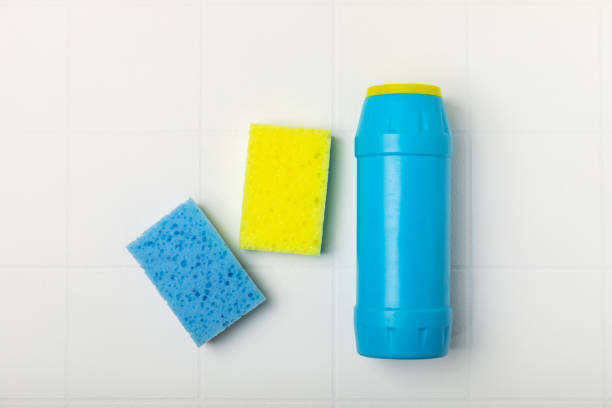 istock Colorful dish sponges on textured background. Kitchen sponge. Cleaning concept, cleaning service. Dishwashing liquid with clean and dirty dishes plate. Place for text, copy space. Wash the dishes. 2194338080