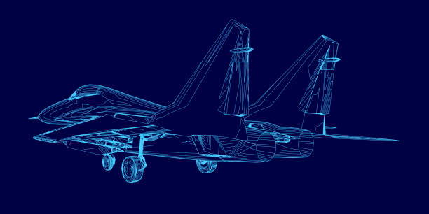 istock Blue computer generated image of a fighter jet. The jet is in the air and has a blue color 2194342080