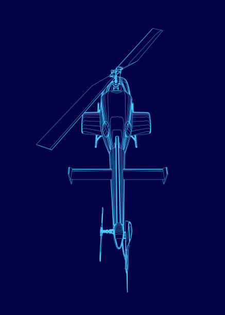 istock Blue helicopter is shown in a blue background. The image is a stylized drawing of a helicopter, with the blue color dominating the scene 2194343777
