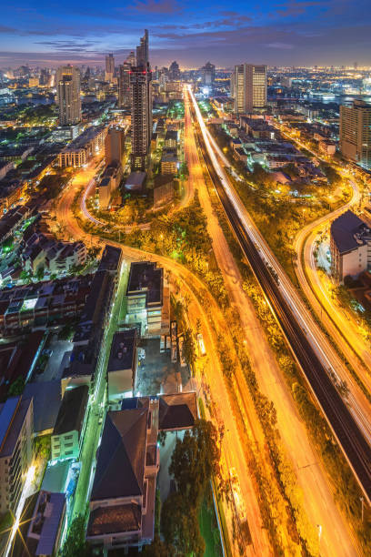 Aerial view of business area in Bangkok, Thailand.