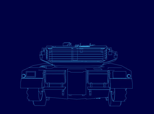 istock Blue drawing of a tank. The tank is shown in a blue style 2194344505
