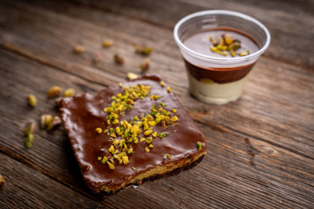 istock Dubai chocolate bars with pistachio filling and white chocolate drizzle 2194345879