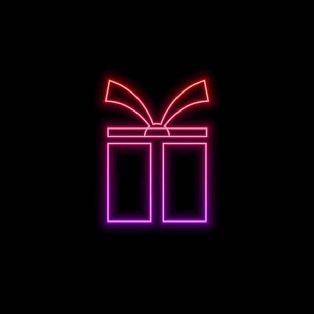 istock Gift box neon icon. Neon glowing symbol for New Year and Christmas designs, greeting cards, banners, flyers. Bright sign. 2194348698