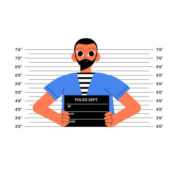 istock Male Prisoner Holding Police Board For Mugshot In Flat Vector Illustration Symbolizing Crime, Justice, And Incarceration, Isolated On White Background. 2194350659