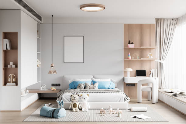 istock Interior Kids Room Wall Mockup 2194363965