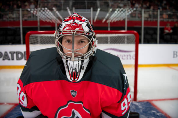 istock Hockey Goalie Close-Up with Intense Focus 2194365533