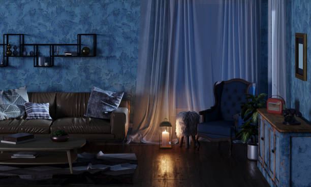 istock Retro living room at night 2194367644