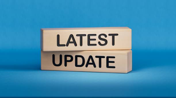 istock Latest update symbol. Stone wall with words Latest update.Business and Latest update concept. Copy space.3D rendering on blue background. 2194377601