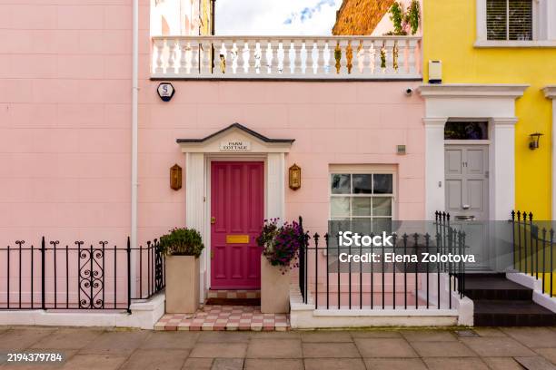 Colourful Houses In Notting Hill London Uk Stock Photo - Download Image Now - Apartment, Architecture, Building Exterior
