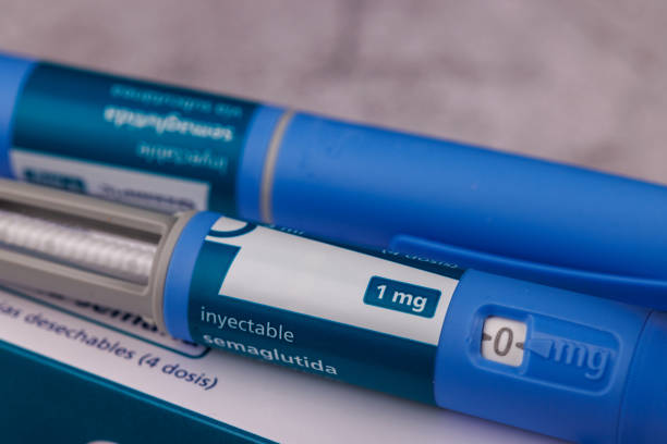 istock Detailed view of a glucose control pen with semaglutide on a concrete table 2194381809