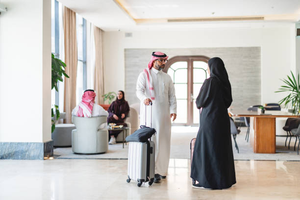 istock Modern Arabic Couple in Elegant Hotel Lobby 2194383735