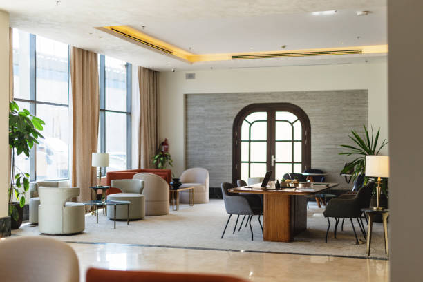 istock Elegant Modern Hotel Lobby with Natural Light 2194386141