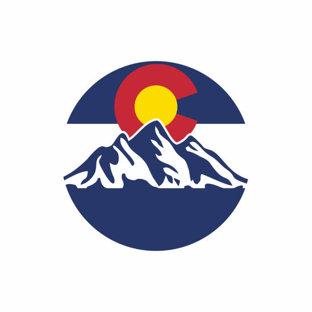 colorado logo with mountain and colorado flag combination vector illustration