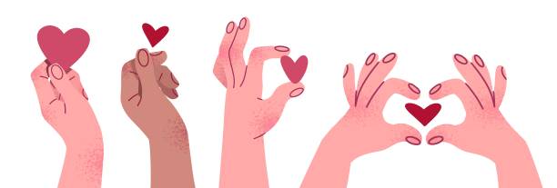 istock Hands hold hearts. Cartoon set of hands for Valentine's Day. 2194387386