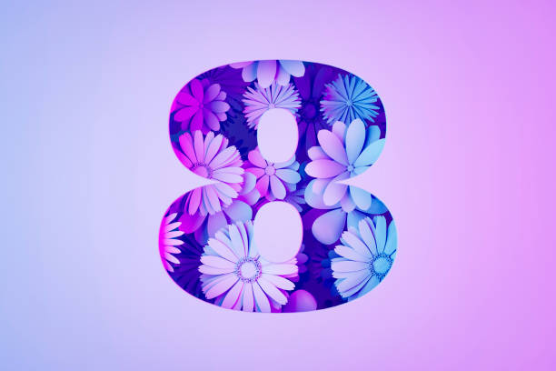 A digitally generated image of the number 8 beautifully filled with blooming flowers, symbolizing femininity, growth, and empowerment. This elegant design represents International Women’s Day, celebrating strength, beauty and equality.