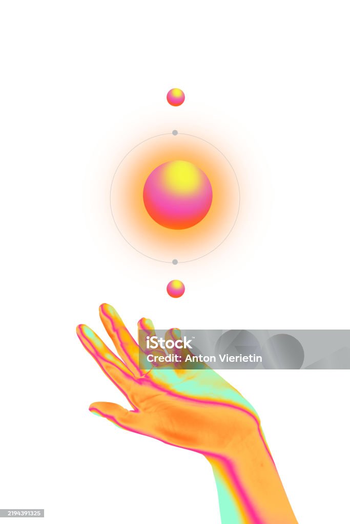 Humanity Alignment Modern Artwork Hand Reaching Towards Glowing Planetary Alignment ...