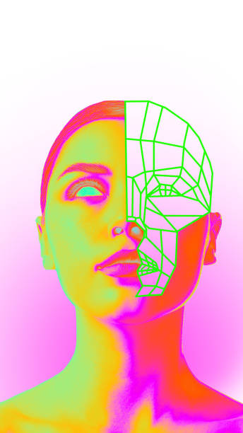 istock Creative art collage. Female face with geometric grid, reflecting futuristic elegance and integration of technology in science against white background. 2194391327