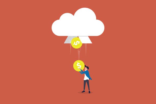istock Businessman get money rain through the cloud, get rich, easy money, inheritance, profitable project 2194391659