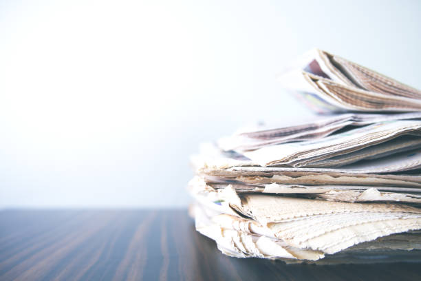 Close-up of a stack of old newspapers