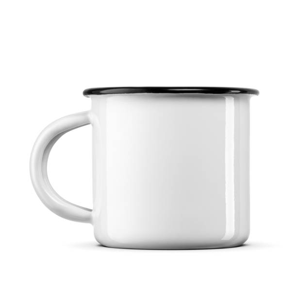 istock Simple small clean enamel cup with a black rim isolated on white. 2194399866