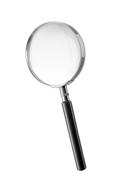 Magnifying glass with black handle isolated on white background.