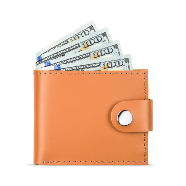 istock Brown leather wallet with hundred dollar bills isolated on white. 2194399877