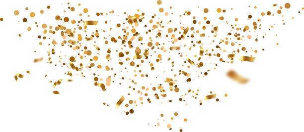 istock Golden confetti and shiny ribbons falling in celebration for parties events anniversaries and carnival decor 2194401847