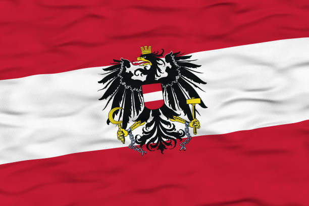 istock Waving Austrian flag with national coat of arms 2194407569