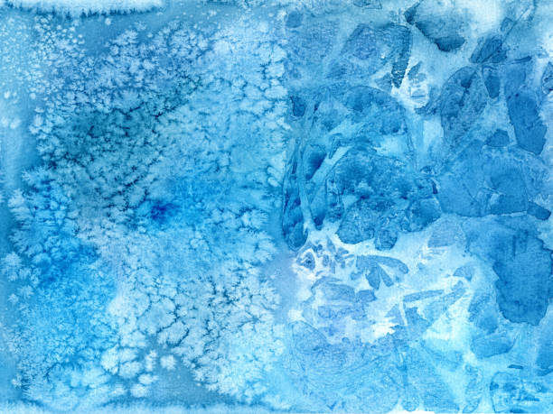 istock Blue abstract art background. Winter Christmas background, hand-drawn. Icy texture. Watercolor illustration. A frozen window. 2194415495