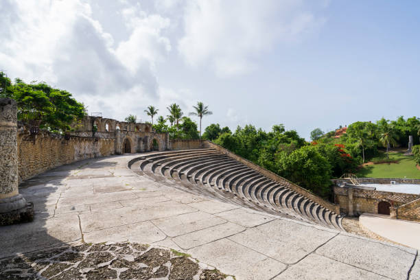 Awesome view of Altos de Chavon amphitheater Altos de Chavon amphitheater, a tourist attraction, re-creation of a old Mediterranean style village in La Romana near the Chavon river, Carribean travel,Dominican republic. british commonwealth stock pictures, royalty-free photos & images