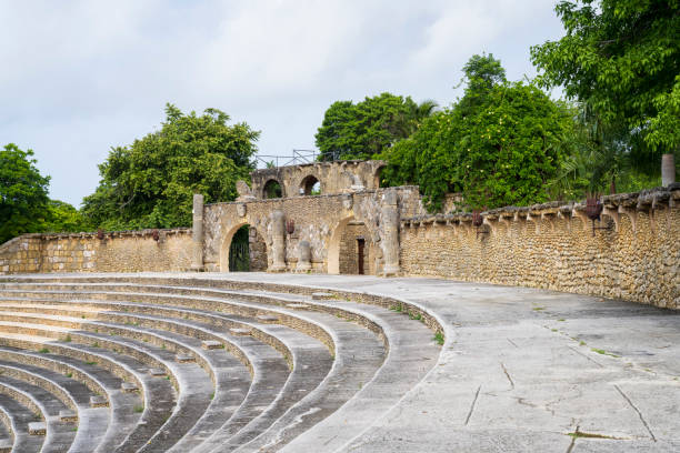Amazing view of Altos de Chavon amphitheater details Altos de Chavon amphitheater, a tourist attraction, re-creation of a old Mediterranean style village in La Romana near the Chavon river, Carribean travel,Dominican republic. british commonwealth stock pictures, royalty-free photos & images