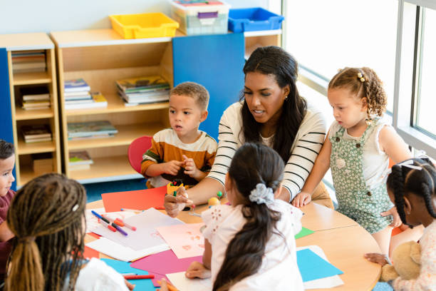 istock Teacher Guiding Preschool Students in Art Class 2194423035