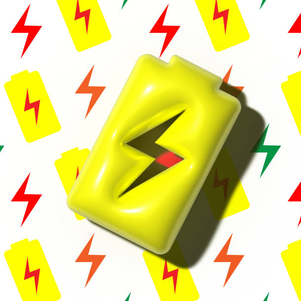 Yellow battery with lightning on white background, 3D rendering illustration