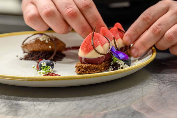 Elegant dessert plating with artistic details